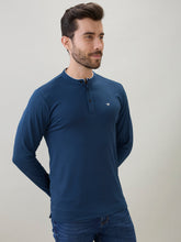 Men's Solid Henley Neck Regular Fit Full Sleeve T-Shirt with Logo